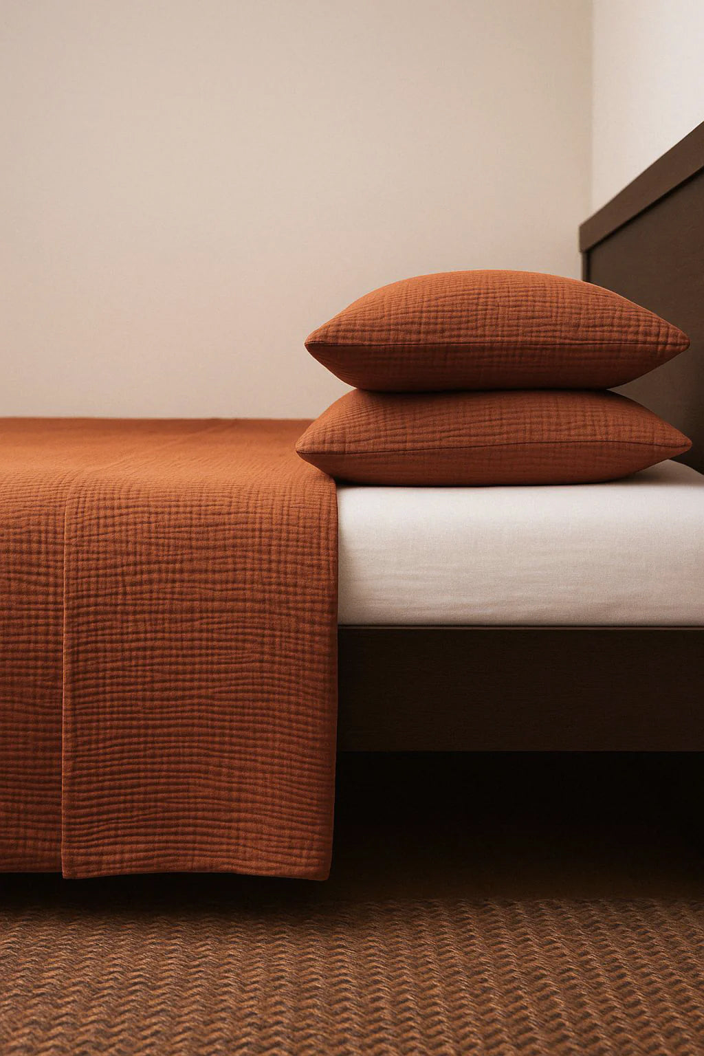 TERRACOTTA CRINKLE BED COVER SET