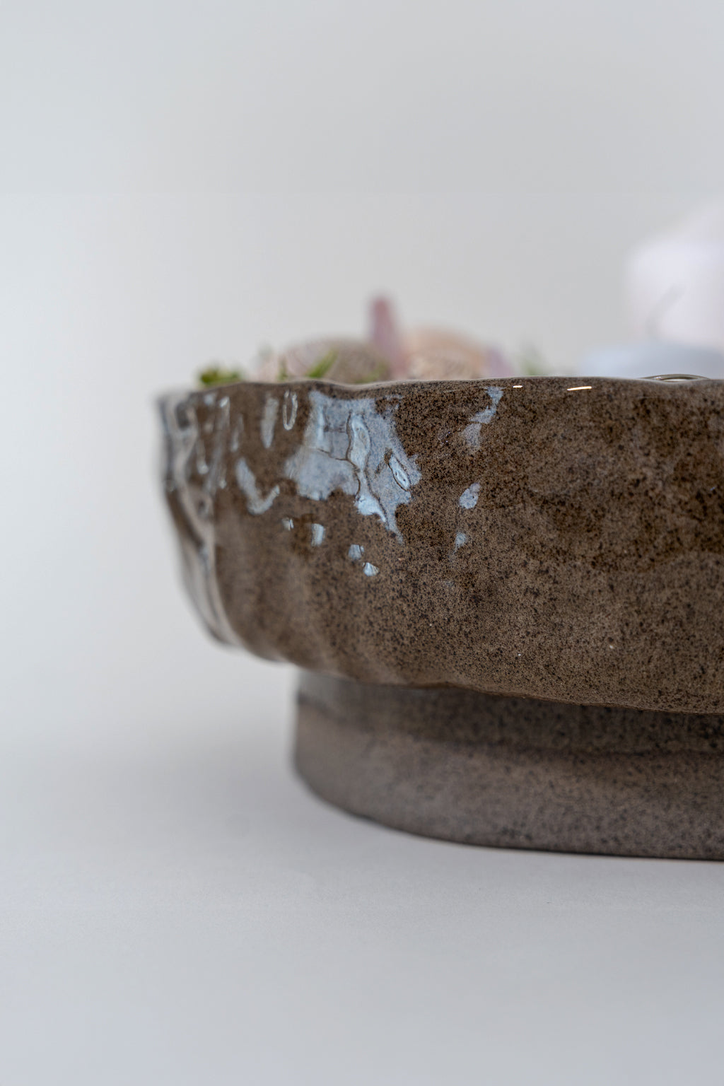 BROWN PEDESTAL CERAMIC BOWL