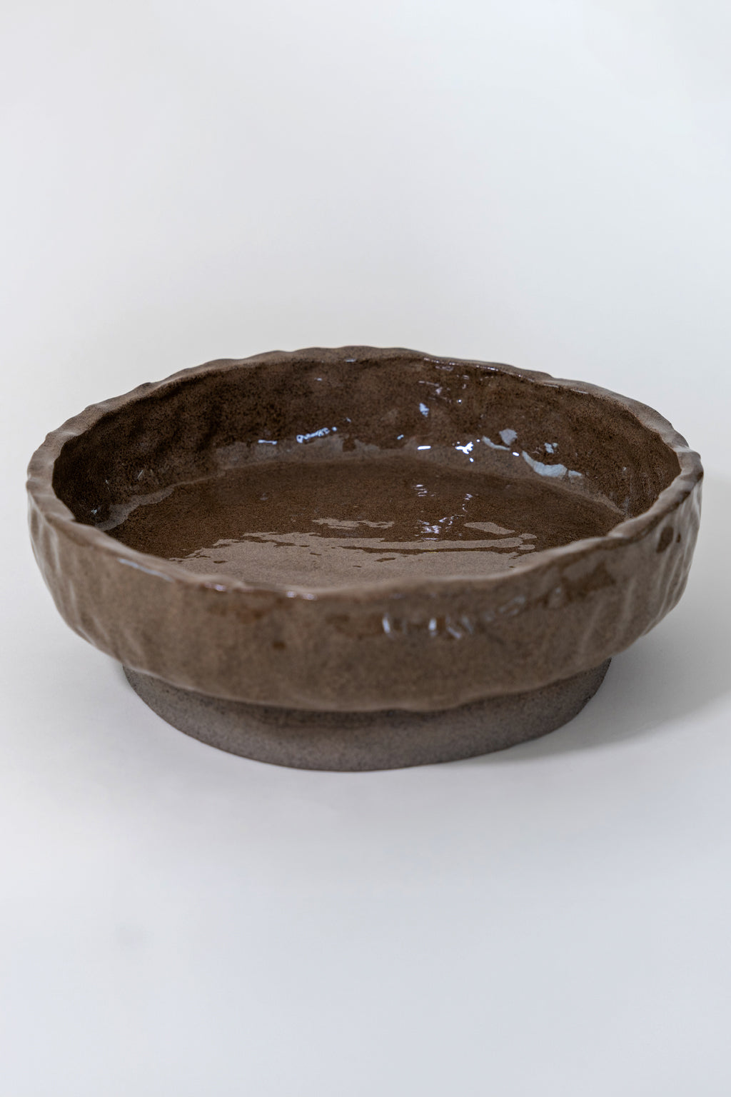 BROWN PEDESTAL CERAMIC BOWL