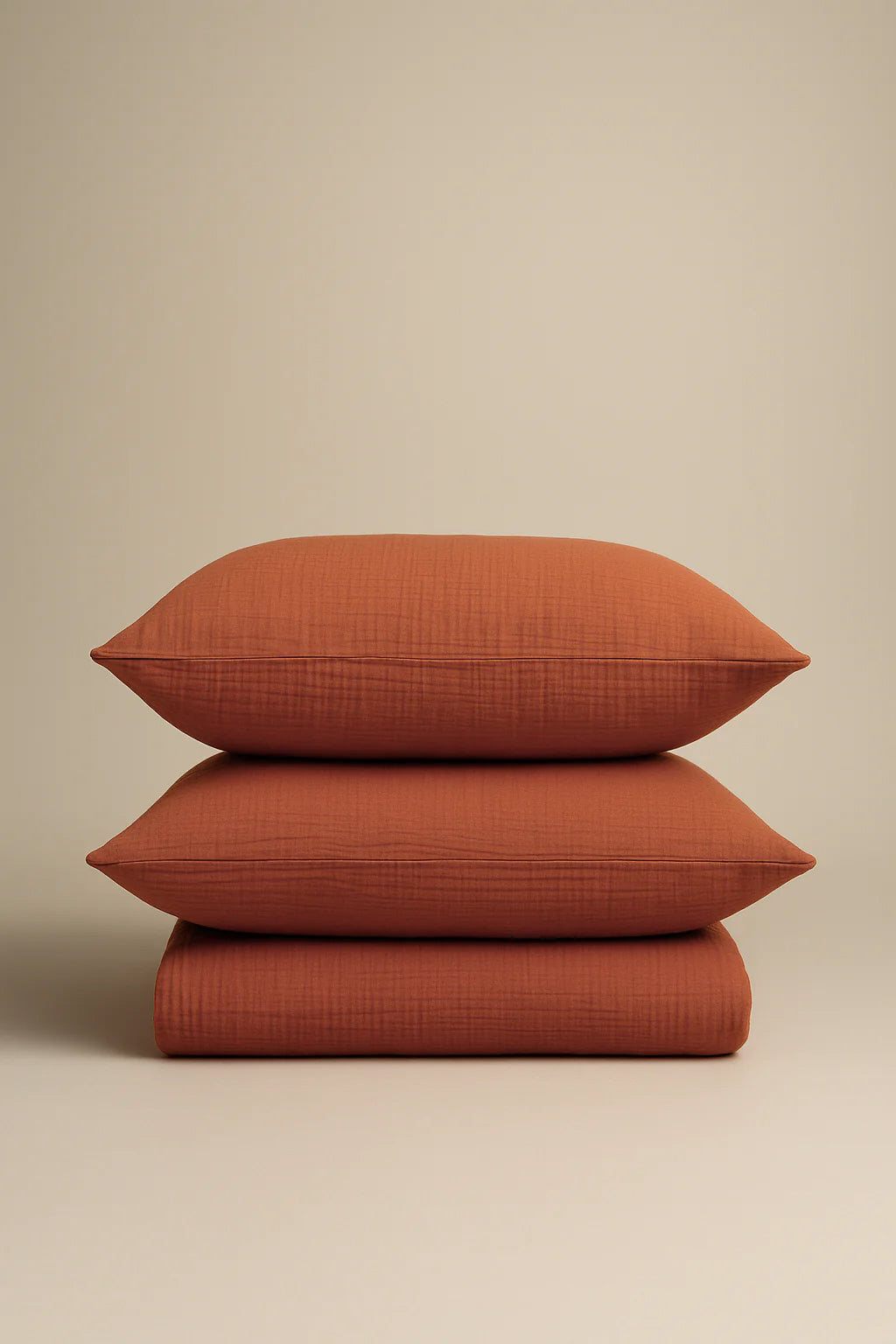 TERRACOTTA CRINKLE BED COVER SET