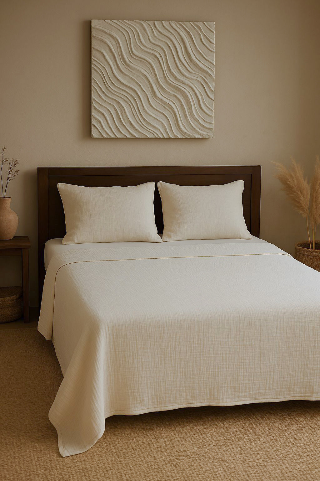 CREAM CRINKLE BED COVER SET