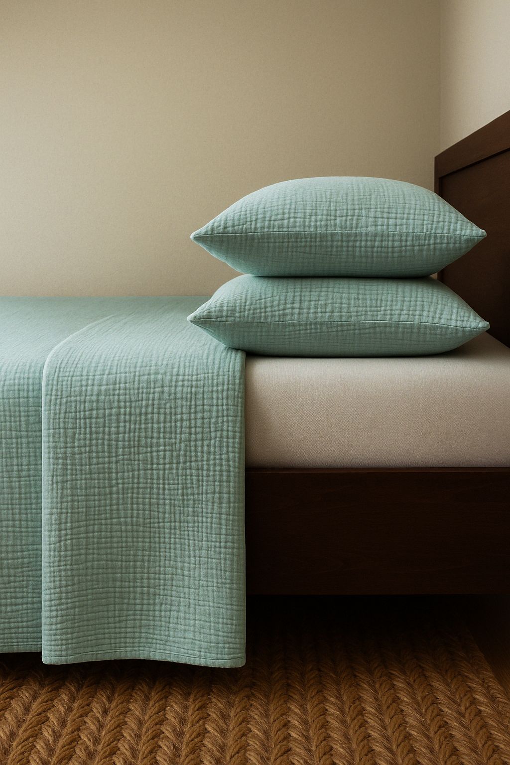 SAGE GREEN CRINKLE BED COVER SET