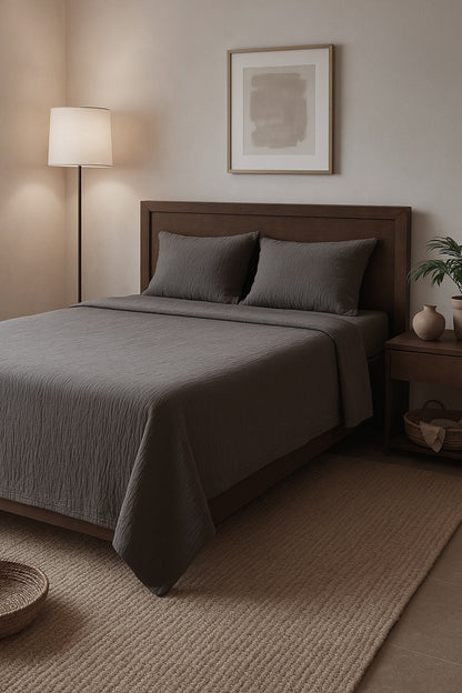 ANTHRACITE CRINKLE BED COVER SET