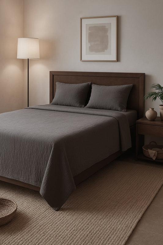 ANTHRACITE CRINKLE BED COVER SET