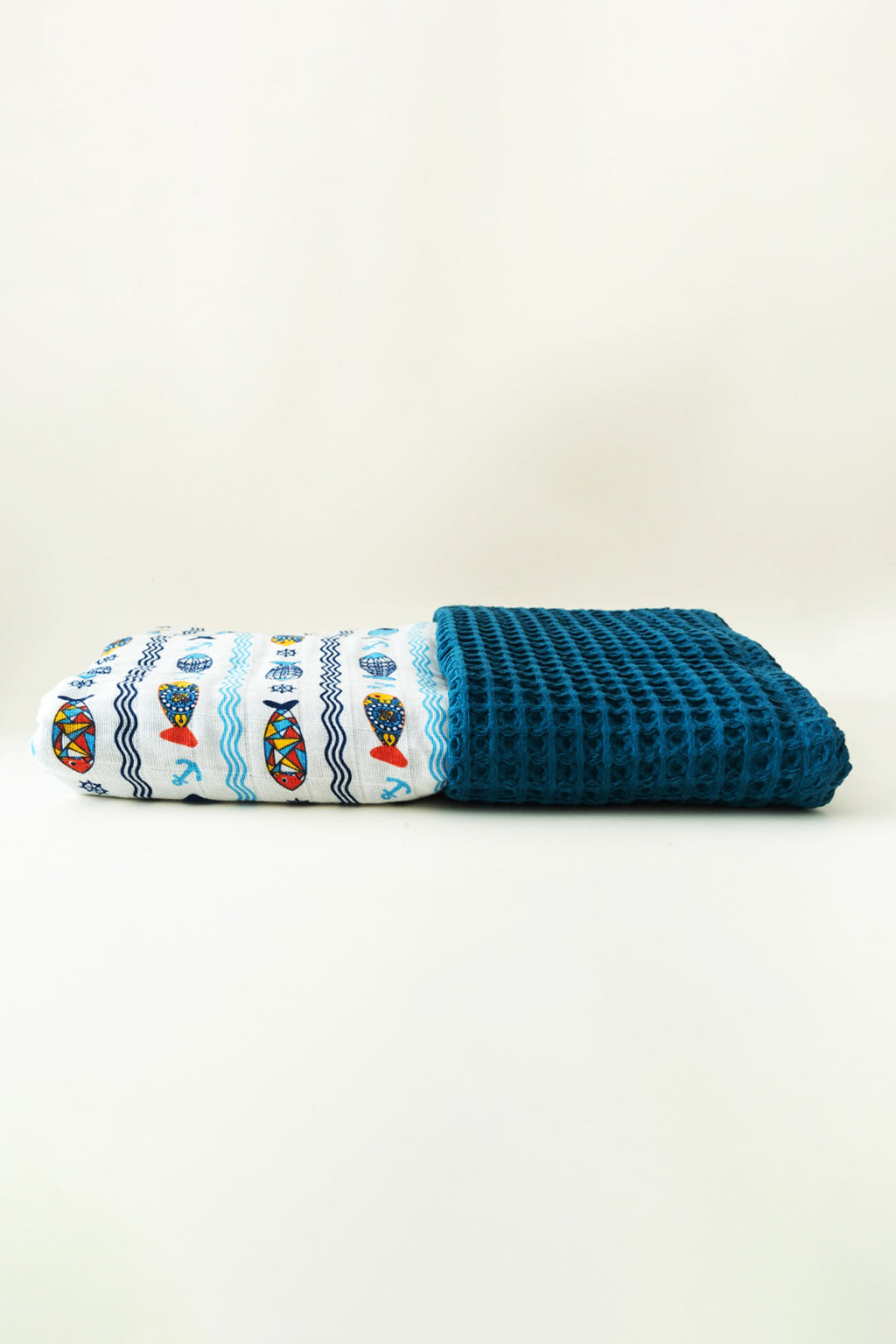 FISH WAFFLE-MUSLIN BABY BLANKET