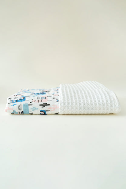 LLAMA WAFFLE-MUSLIN BABY BLANKET