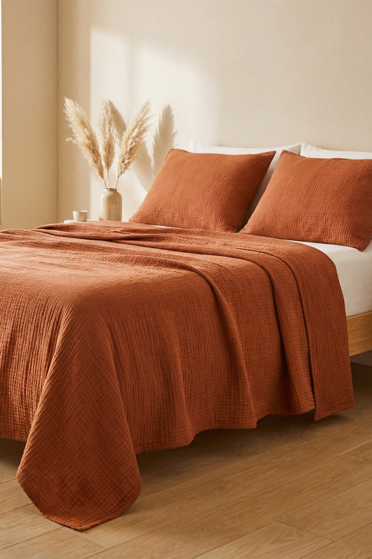 TERRACOTTA CRINKLE BED COVER SET