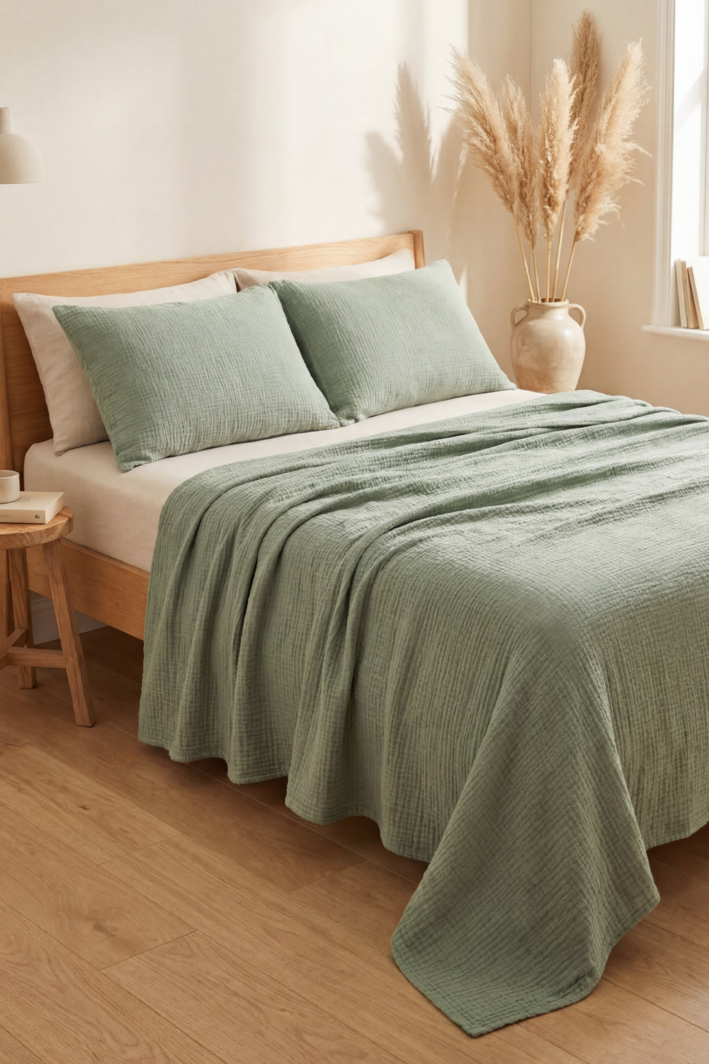 SAGE GREEN CRINKLE BED COVER SET