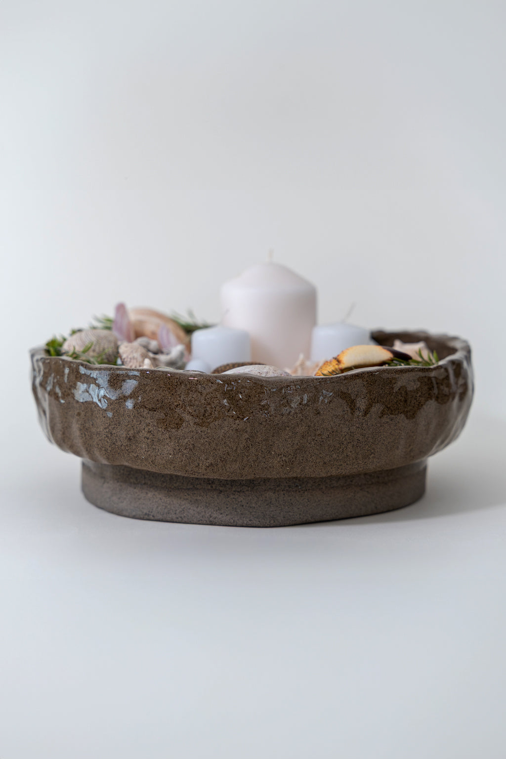 BROWN PEDESTAL CERAMIC BOWL