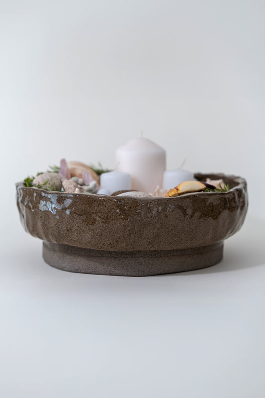 BROWN PEDESTAL CERAMIC BOWL