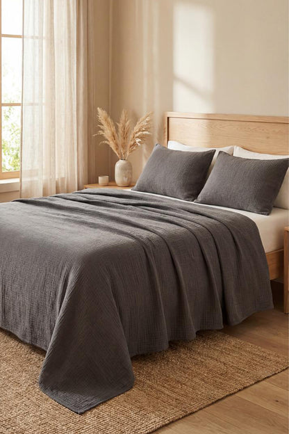 ANTHRACITE CRINKLE BED COVER SET