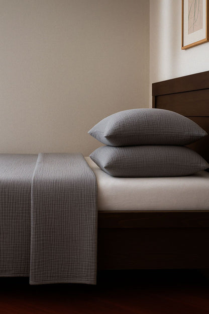 ANTHRACITE CRINKLE BED COVER SET