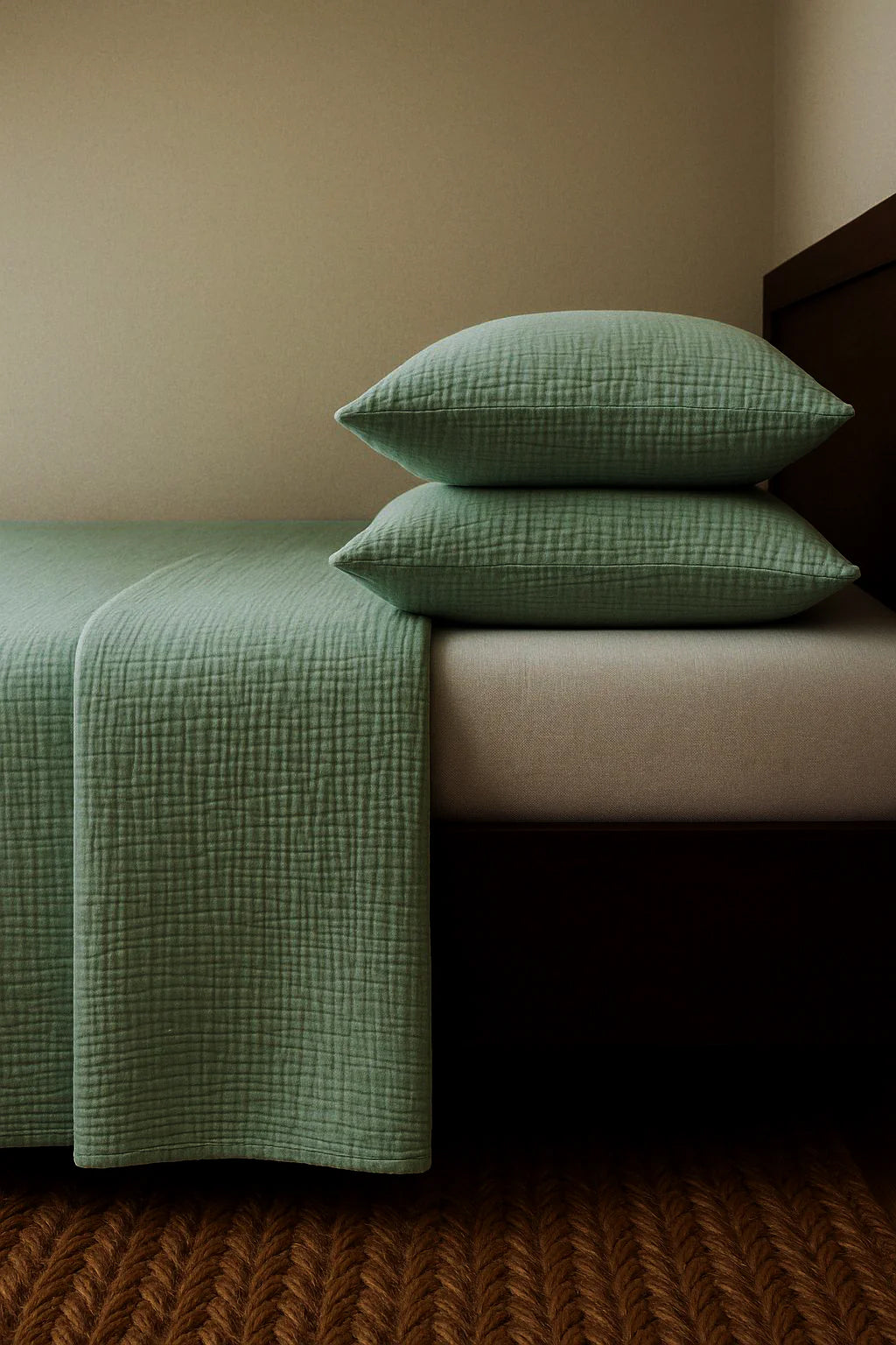 SAGE GREEN CRINKLE BED COVER SET