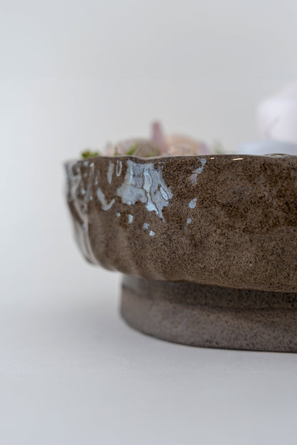 BROWN PEDESTAL CERAMIC BOWL