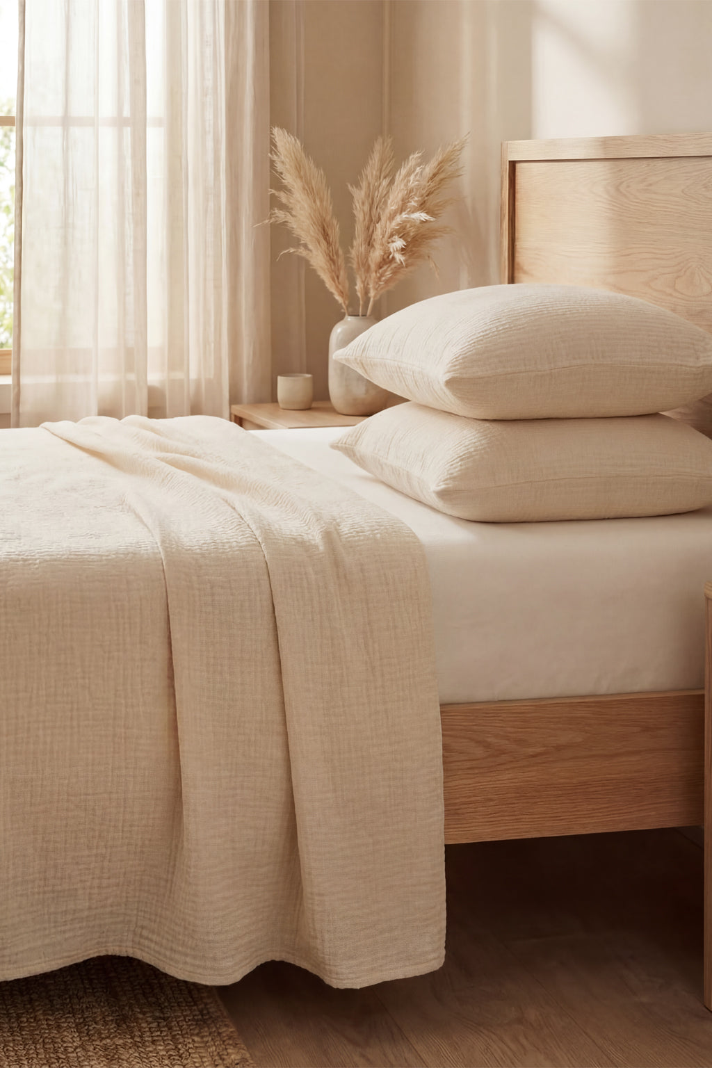 CREAM CRINKLE BED COVER SET