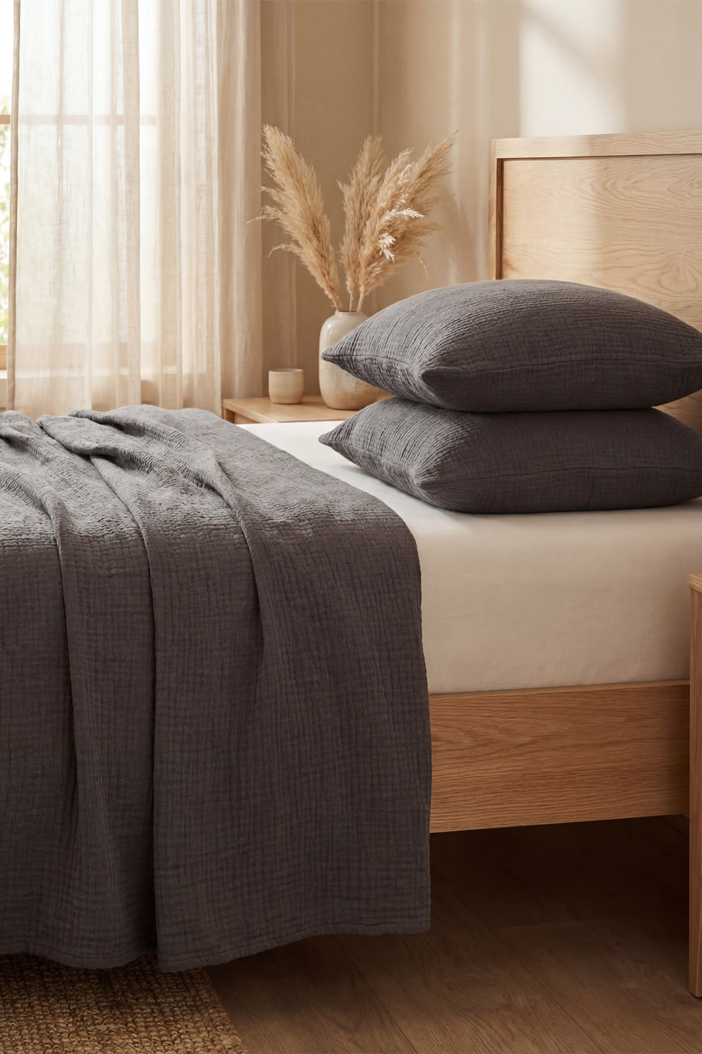 ANTHRACITE CRINKLE BED COVER SET