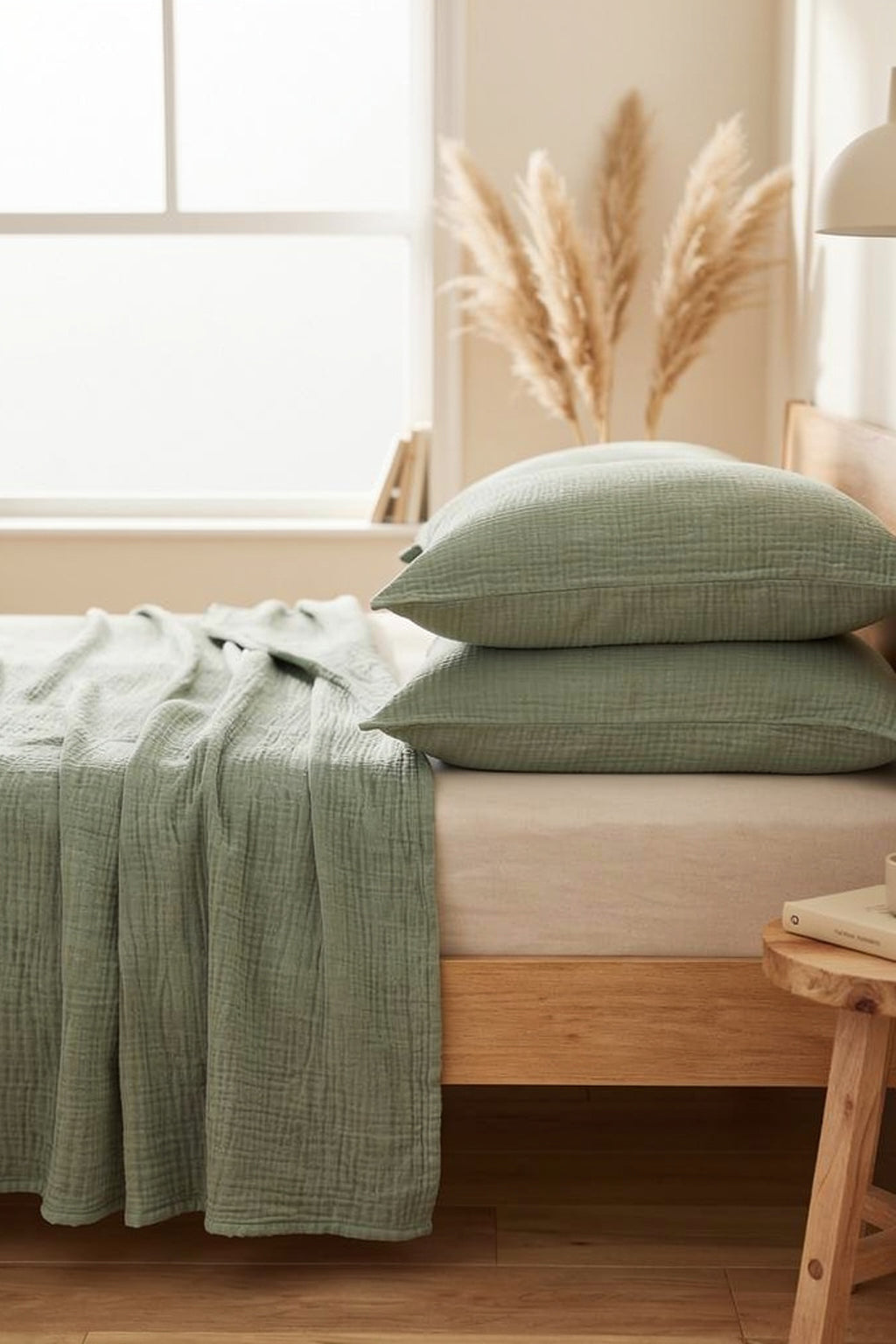 SAGE GREEN CRINKLE BED COVER SET