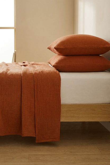 TERRACOTTA CRINKLE BED COVER SET