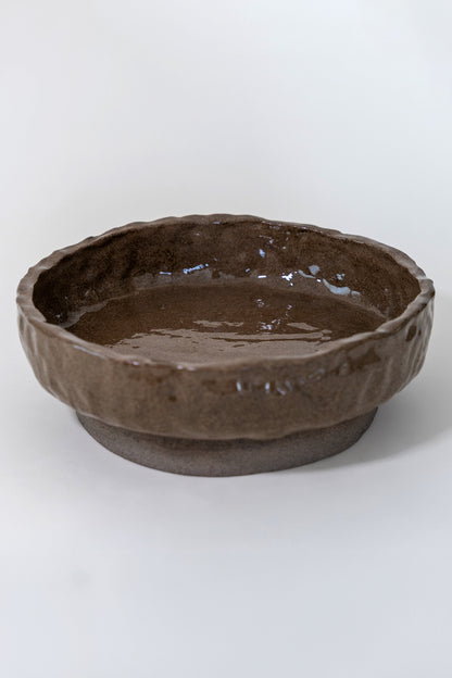 BROWN PEDESTAL CERAMIC BOWL
