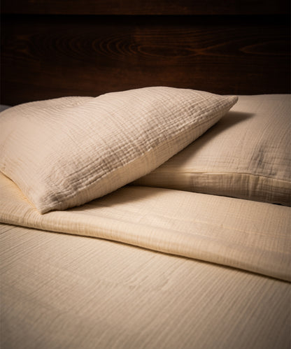 CREAM CRINKLE BED COVER SET