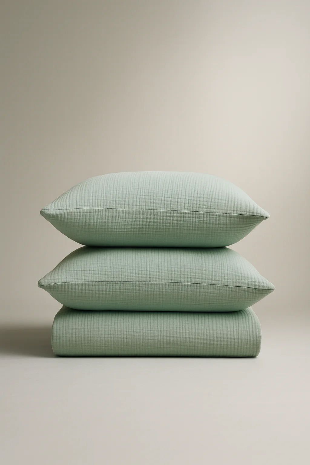 SAGE GREEN CRINKLE BED COVER SET