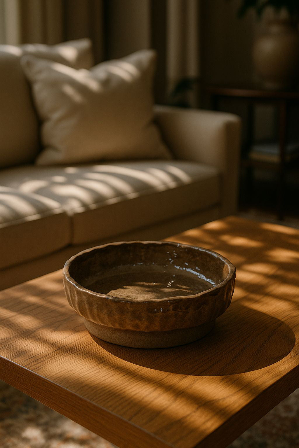 BROWN PEDESTAL CERAMIC BOWL