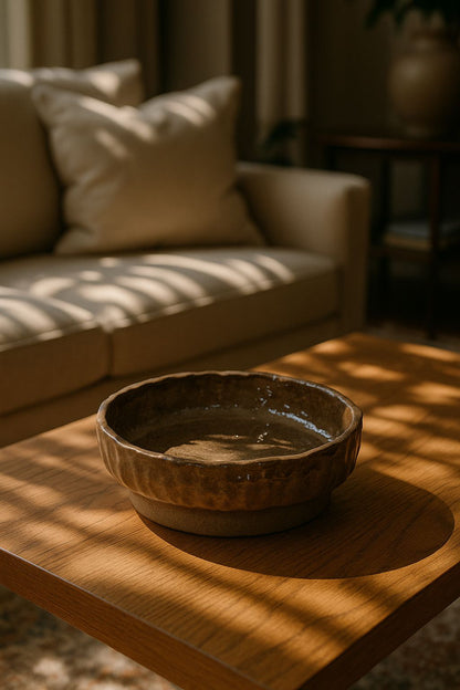 BROWN PEDESTAL CERAMIC BOWL
