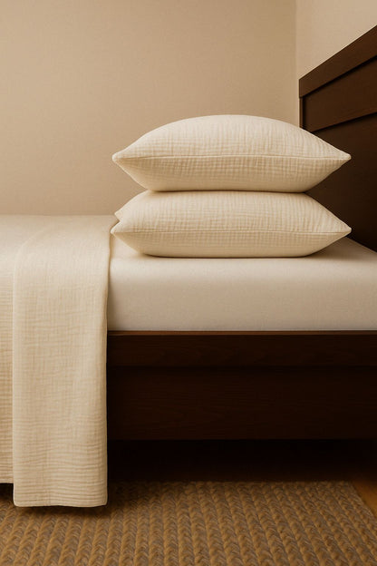 CREAM CRINKLE BED COVER SET