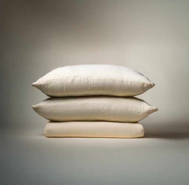 CREAM CRINKLE BED COVER SET